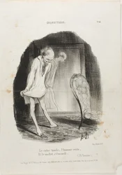 O vestido cai, o homem fica e as pernas tremem. (J.B. Rousseau), placa 10 de Coquetterie