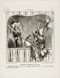 O novo bufão napolitano. "- Polichinelo, Polichinelo, já bateste nos outros durante muito tempo... agora é a tua vez. Vamos chamar-te à razão...", placa 221 de Actualités