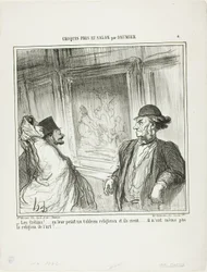 "Que idiotas! Pinta-se-lhes um quadro religioso e eles riem-se.... nem sequer têm devoção pela arte!...", placa 4 de Croquis Pris Au Salon par Daumier