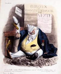Desenho animado por Daumier sobre o Dr. Louis Desire Veron e o jornal "Le Constitutionnel", n.d. c. 1840.