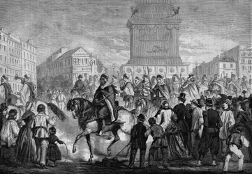 Desfile das termas do exército colonial argelino nas ruas de Paris (passagem sobre o lugar da Bastilha)
