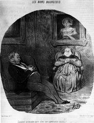 Les Bons Bourgeois: casal a dormir - por Daumier, em "Charivari" de 11/05/1846.