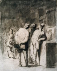 Os três conhecedores. Desenho de Honore Daumier (1808-1879), arte francesa, realismo do século XIX. Art Institute of Chicago (EUA).