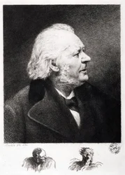 Retrato de Honore Daumier (1808-1879), gravador, pintor e escultor francês. Gravura do filho Boulard