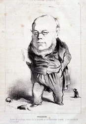 Proudhon, "apóstolo do socialismo, inimigo da propriedade e seu destruidor patenteado" - por Daumier, em "Charivari" de 06/01/1849