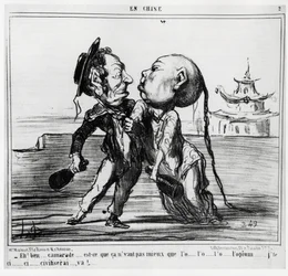 Segunda Guerra do Ópio (1856-1860), em 1858, o governo chinês concordou em legalizar o comércio do ópio, sob pressão franco-britânica: “Eh! Well, comrade... Is it not better than the o... l