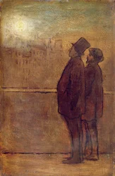 Os caminhantes noturnos (óleo sobre cartão)