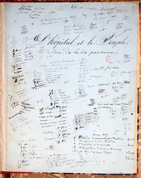 Página de título de "O Hospital e o Povo" (caneta e tinta sobre papel)