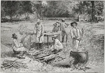 Churrasco do Sul, ilustração de &39;Harper&39;s Weekly&39;, 1887, de &39;The Pageant of America, Vol.3&39;, de Ralph Henry Gabriel, 1926