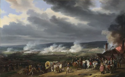 Batalha de Jemappes (Jemmapes) 6 de Novembro de 1792 entre a Áustria e a França (vitória francesa, comandada pelo General Charles Francois Dumouriez (1739-1823). Pintura por Emile Jean Horace Vernet (1789-1863)