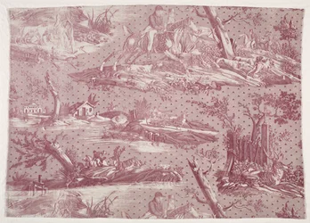 Fragmento de Algodão Impresso em Cobre com Desenho de Cena de Caça, c. 1815.