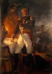 Retrato no pé de Laurent Marquês de Gouvion Saint Cyr (1764-1830) marechal do Império na Batalha de Polotsk Pintura de Emile Horace Vernet (1789-1863) Sol do século XIX. 2,2x1,42m