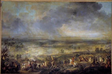 A Batalha de Marengo em 14/06/1800 Surgiu durante a guerra da Segunda Coligação (1798-1800) por parte de uma coalizão de países europeus para conter a França revolucionária e restaurar a monarquia. Pintura de Emile dit Horace Vernet (1789-1863) 1800