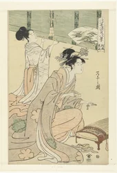 Chuva e vento nocturno nos pinheiros.
Matsukaze yau (título sobre o objecto)
Oito faces fluidas do mundo da história de Genji. (título da série)
Ukiyo Genji hakkei (título da série sobre o objecto)