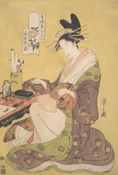 A cortesã Hanaogi do Bordel Ogiya Ogiya Hanaogi, da série Belezas de..., ca. 1794.