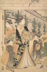 Dois Oiran com duas atendentes no Yoshiwara.