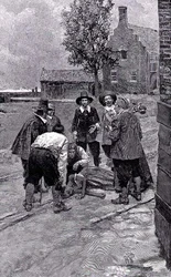 "Alguns dos espectadores disseram: &39;Ela está bêbada. Isso logo passará.&39;", Ilustração de &39;New York Slave Traders&39; por Thomas A. Janvier, pub. na Harper&39;s Magazine