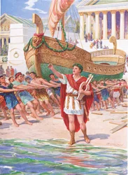 Depois Orfeu pegou na sua harpa e começou a sua canção mágica", ilustração para "Como construíram o navio "Argo" em Iolcos", de The Heroes of Greek Fairy Tales, de Charles Kingsley (1819-75) (cor litho)