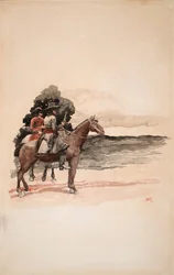 Bandidos a cavalo (aguarela sobre cartão)