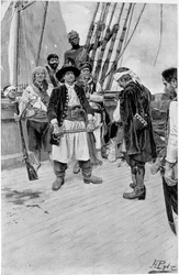 Capitão Tongrelow Tomou o Maior, ilustração de "New York Colonial Privateers" por Thomas A. Janvier, pub. na revista Harper, 1895