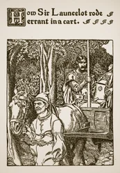 Como Sir Lancelote andou errante em uma carroça, ilustração de "A História de Sir Lancelotte e seus Companheiros", 1907