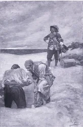 Kidd em Gardiners Island, de Howard Pyles Livro de Piratas publicado por Harper & Bros, 1921