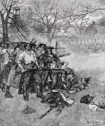 Lexington Green - "Se eles querem guerra, pode muito bem começar aqui", gravada por FH Wellington, da Harper&39;s Magazine, 1883