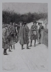 Paul Revere Trazer Notícias para Sullivan, gravado por FH Wellington, ilustração de &39;The Gunpowder for Bunker Hill&39; por Ballard Smith, pub. em Harper&39;s Magazine, 1886
