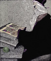 O mago Merlin. Ilustração de Howard Pyle (1853-1911), desenhador americano, para «A História do Rei Artur e dos Seus Cavaleiros»