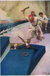 A luta real começou, de Howard Pyles Livro de Piratas publicado pela Harper & Bros, 1921