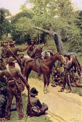"Eles Conversaram Sobre - Comigo Sentado no Cavalo", ilustração de "Landegon" por William Gilmore Beymer, pub. na Harper&39;s Magazine, novembro de 1909