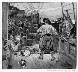 Thomas Moon começou a deitar sobre ele com sua espada, gravada por Henry Wolf, da Harper&39;s Magazine, 1883