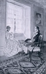 Washington e Mary Philipse, ilustração do "coronel Washington" por Woodrow Wilson, bar. na revista Harper, 1896