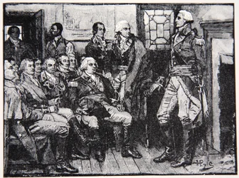 Washington e seus generais em consulta, 15 de março de 1783, ilustração da Harper&39;s Magazine, 1883