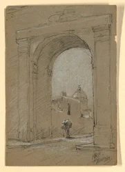 Desenho, Uma porta de cidade no México, 1888