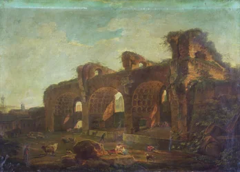 A Basílica de Maxentius no Fórum Romano com Camponeses e Gado em Primeiro Plano (óleo sobre tela)