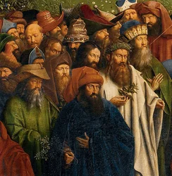 Detalhe de A Adoração do Cordeiro Místico, do Altar de Gante, metade inferior do painel central