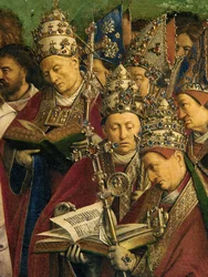 A Adoração do Cordeiro Místico, a partir do Altar de Gand, detalhe da metade inferior do painel central