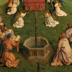 A Adoração do Cordeiro Místico, a partir do Altar de Gand, detalhe da metade inferior do painel central