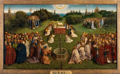 A Adoração do Cordeiro Místico, a partir do Altar de Gand, metade inferior do painel central