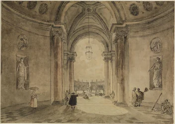 Vista através do átrio do casino para o parterre do jardim da Villa Albani