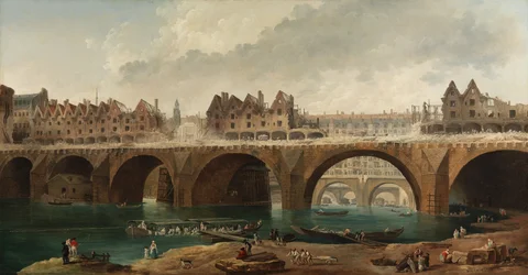A demolição das casas na Pont Notre-Dame em Paris