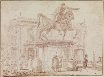 A estátua equestre de Marco Aurélio e o Palácio dos Conservadores em Roma