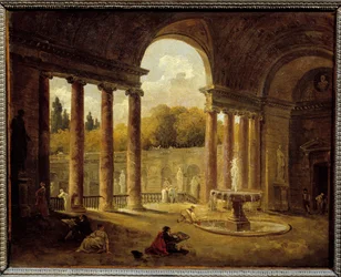 Fonte debaixo de um pórtico. Pintura de Hubert Robert (1733-1808)