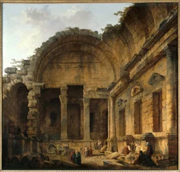 Interior do Templo de Diane a Nimes Pintura de Hubert Robert (1733-1808) Sol. 2,42 x 2,42 m. Paris. Musee du Louvre - Interior do Templo de Diana a Nimes. Pintura de Hubert Robert (1733-1808). 2,42 x 2,42 m. Museu do Louvre, Paris.
