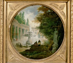 Parque com fonte (óleo sobre madeira)