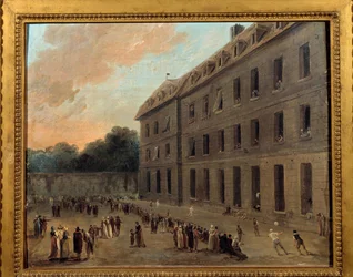 Recreação de prisioneiros em Saint Lazare: a parte do balão Pintura de Hubert Robert (1733-1808) 1794 Sol. 0,33x0,41 m Paris, Musee Carnavalet