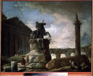 Ruínas. Pintura de Hubert Robert (1733-1808), óleo sobre tela, arte francesa. Museu de Belas Artes Estatal A.Pushkin, Moscovo.