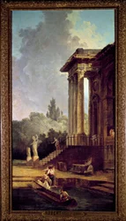 Ruínas de um pórtico Pintura de Hubert Robert (1733-1808) Musee du chateau de Maisons Laffitte (Maisons-Laffitte) do século XVIII