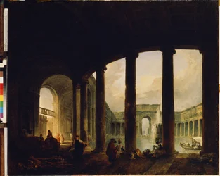 "Piscina Cercada por uma Colonnade (Villa Giulia?) Esta pode ser a Villa Giulia em Roma. Pintura de Hubert Robert (1733-1808) Museu Hermitage São Petersburgo